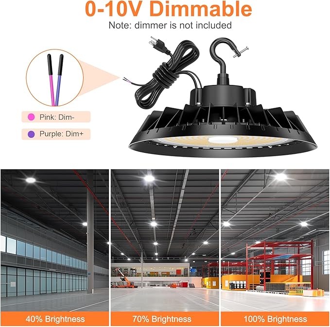 8Pack LED High Bay Lights, Super Bright 150W UFO High Bay LED Shop Lights, 22500LM 5000K, 0-10V Dimmable, 5' Cable Plug, IP65 Waterproof, ETL Listed Plug & Play Lighting for Factory Warehouse