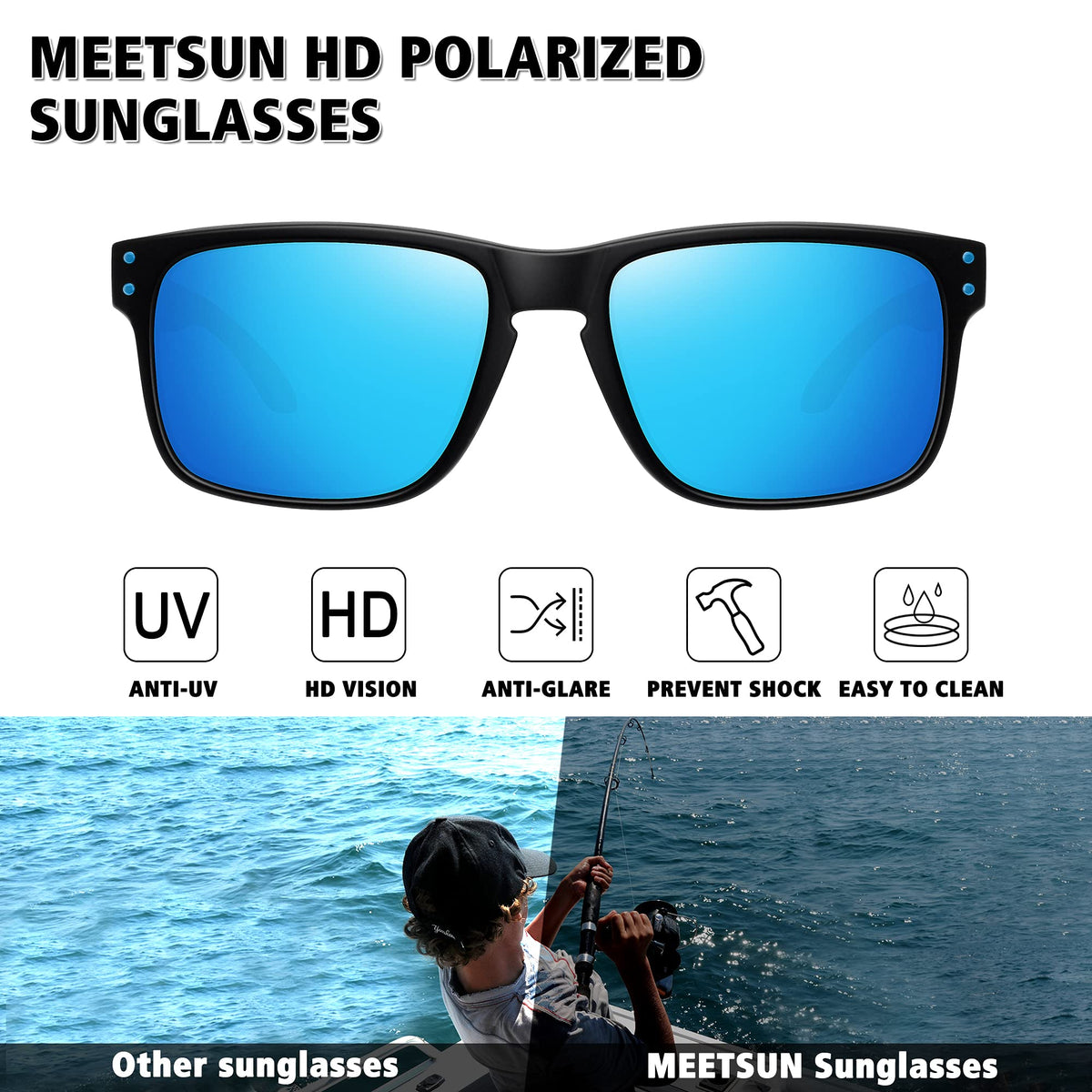 MEETSUN Polarized Sunglasses for Men Women Sports Driving Fishing Glasses UV400 Protection 3Pack-Black+Blue+Red