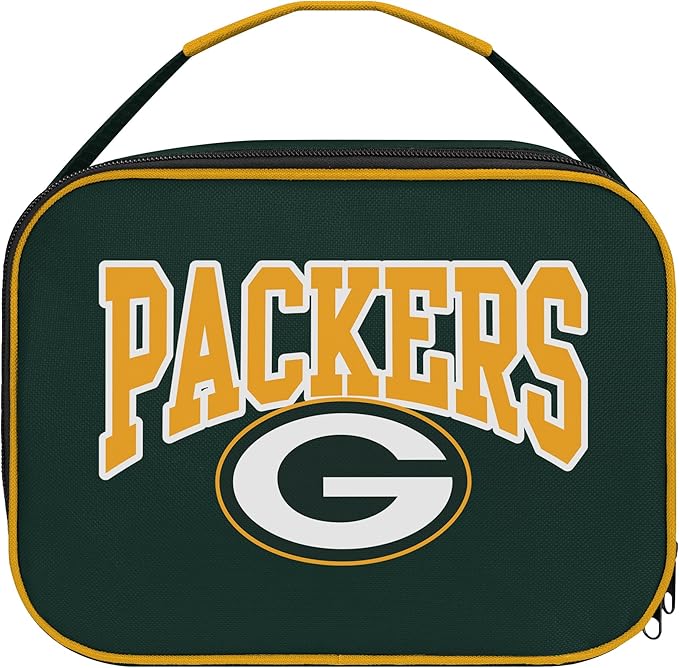 FOCO NFL Unisex-Adult Officially Licensed Wordmark Team Color Big Logo Football Zip Closure 7L Lunch Bag - Green Bay Packers