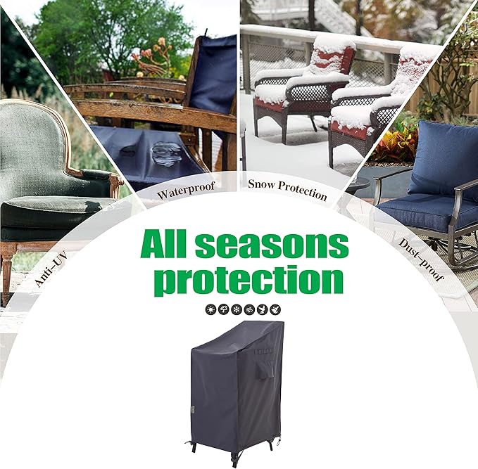 F&J Outdoors Patio Chair Covers, Heavy Duty Waterproof UV Resistant Outdoor Stackable Chair High Back Chair Cover, Grey, 27" W x 37" D x 47" H