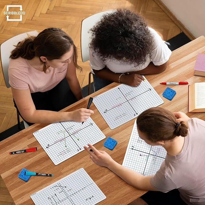 Scribbledo 24 Pack Dry Erase XY Axis Graph Lap Board 9" X 12" for Student and Classroom Use, Math White Board - Double Sided With 24 Erasers Included