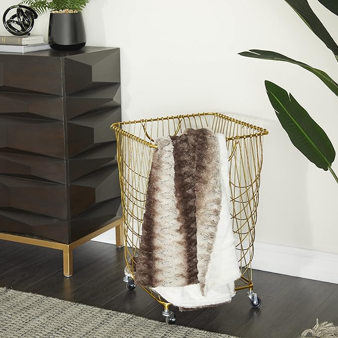Deco 79 Metal Square Storage Cart with Wheels and Handles, 16" x 17" x 24", Gold
