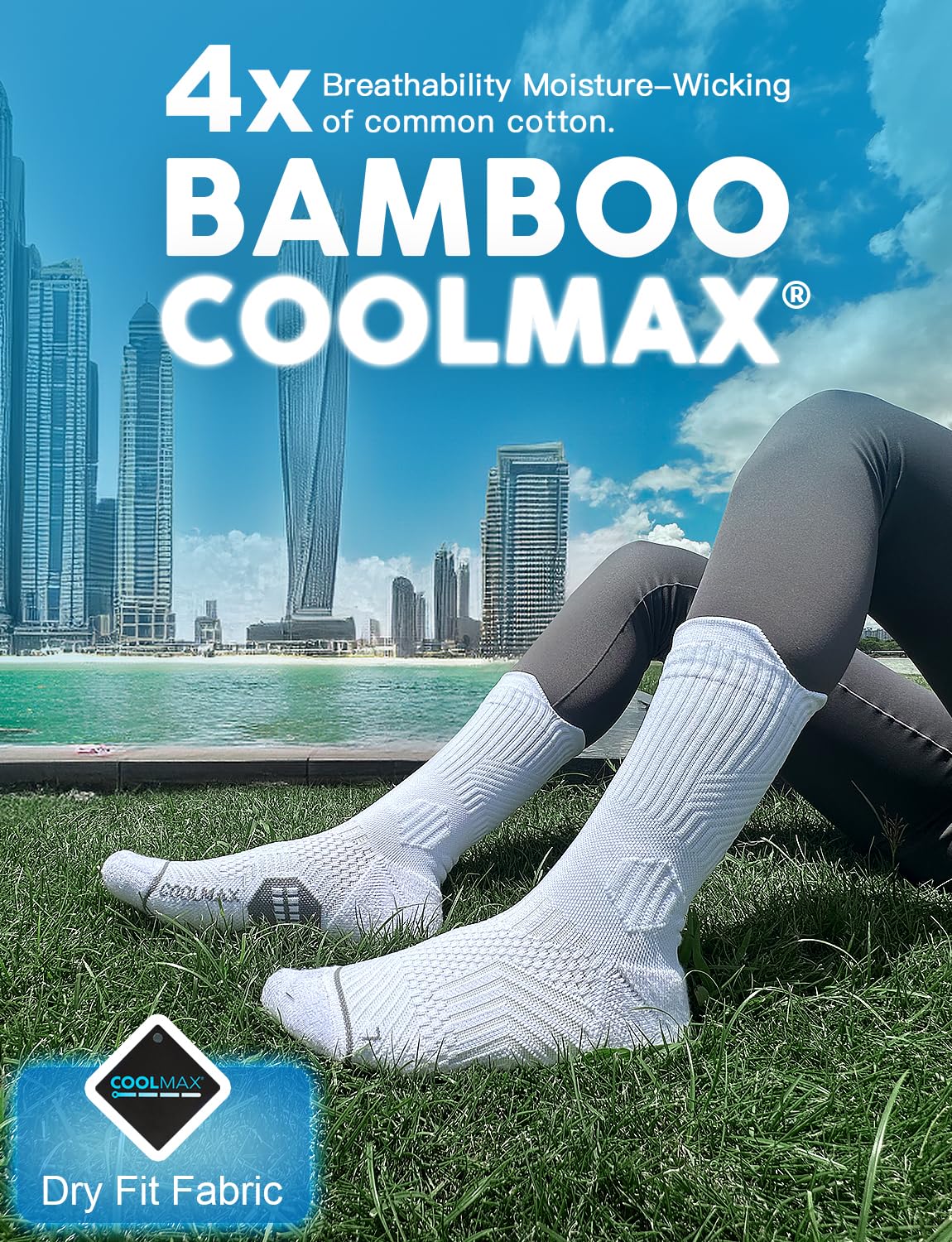 Juclise Bamboo Viscose Compression Running Crew Socks, Moisture Wicking Anti-Blister Hiking Athletic Cycling Gym Socks (US, Alpha, Medium, Regular, Regular, Classic Black+Glacier White+Dusty Pink)