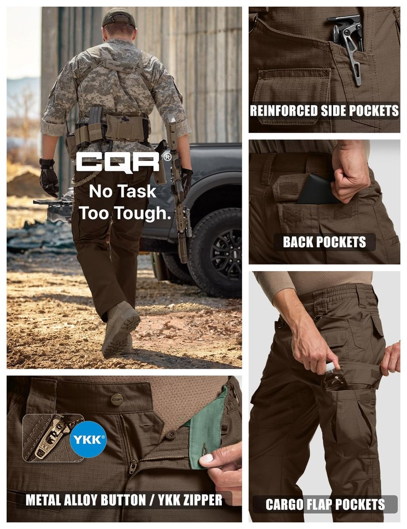 CQR Men's Tactical Pants, Water Resistant Ripstop Cargo Pants, Lightweight EDC Work Hiking Pants, Outdoor Apparel, Duratex Mag Pocket Tundra, 38W x 30L