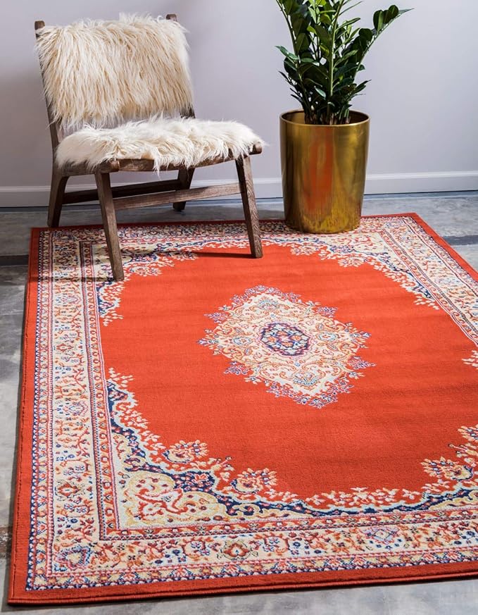 Unique Loom Reza Collection Traditional Persian Style Area Rug, 8 x 10 ft, Terracotta/Ivory
