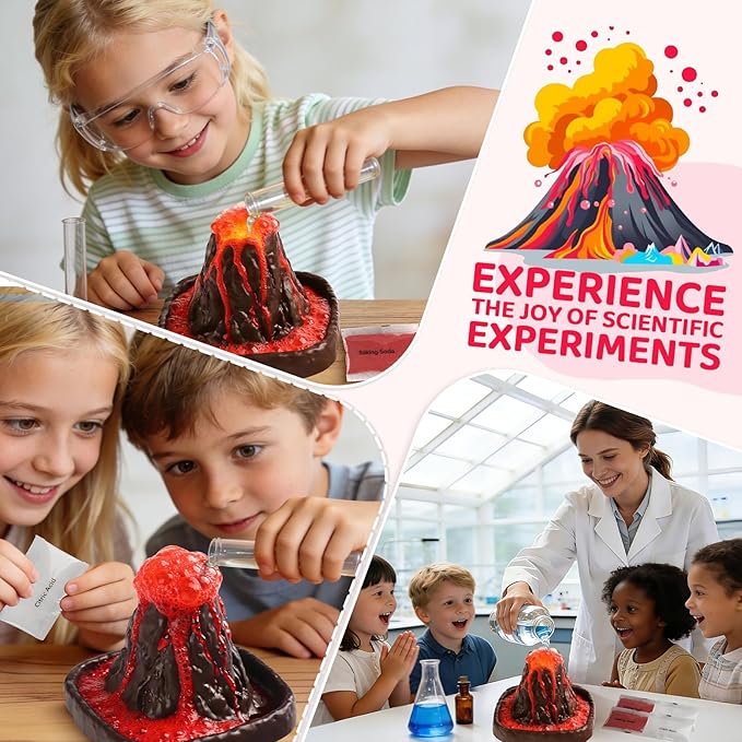 Valentines Day Large Volcano Science Kit - 24 Pack Valentines Day Gift Cards for Kids, Volcano Erupting Experiment Toys STEM Educational Toys for Classroom Exchange School Activities Party Favors