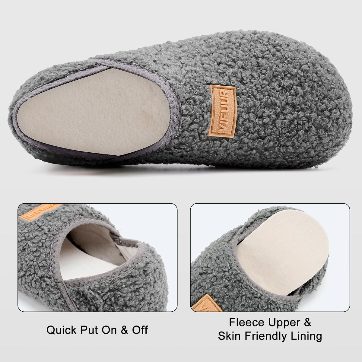 VIFUUR House Slippers for Women Men Slip on Indoor Barefoot Slipper Socks Fuzzy Cozy Sock Shoes for Home Bedroom Travel Grey,38/39