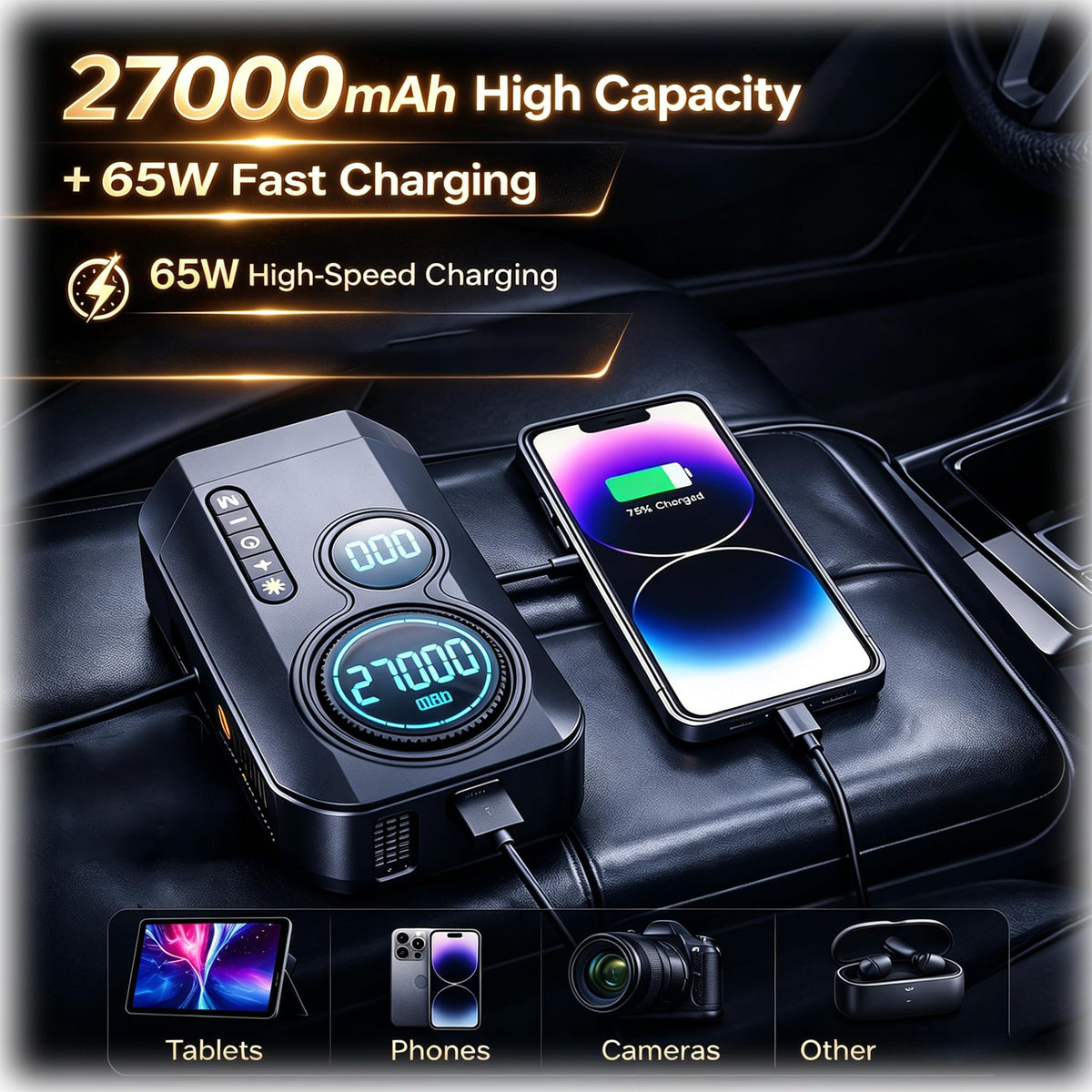 Portable Car Battery Jump Starter with Air Compressor