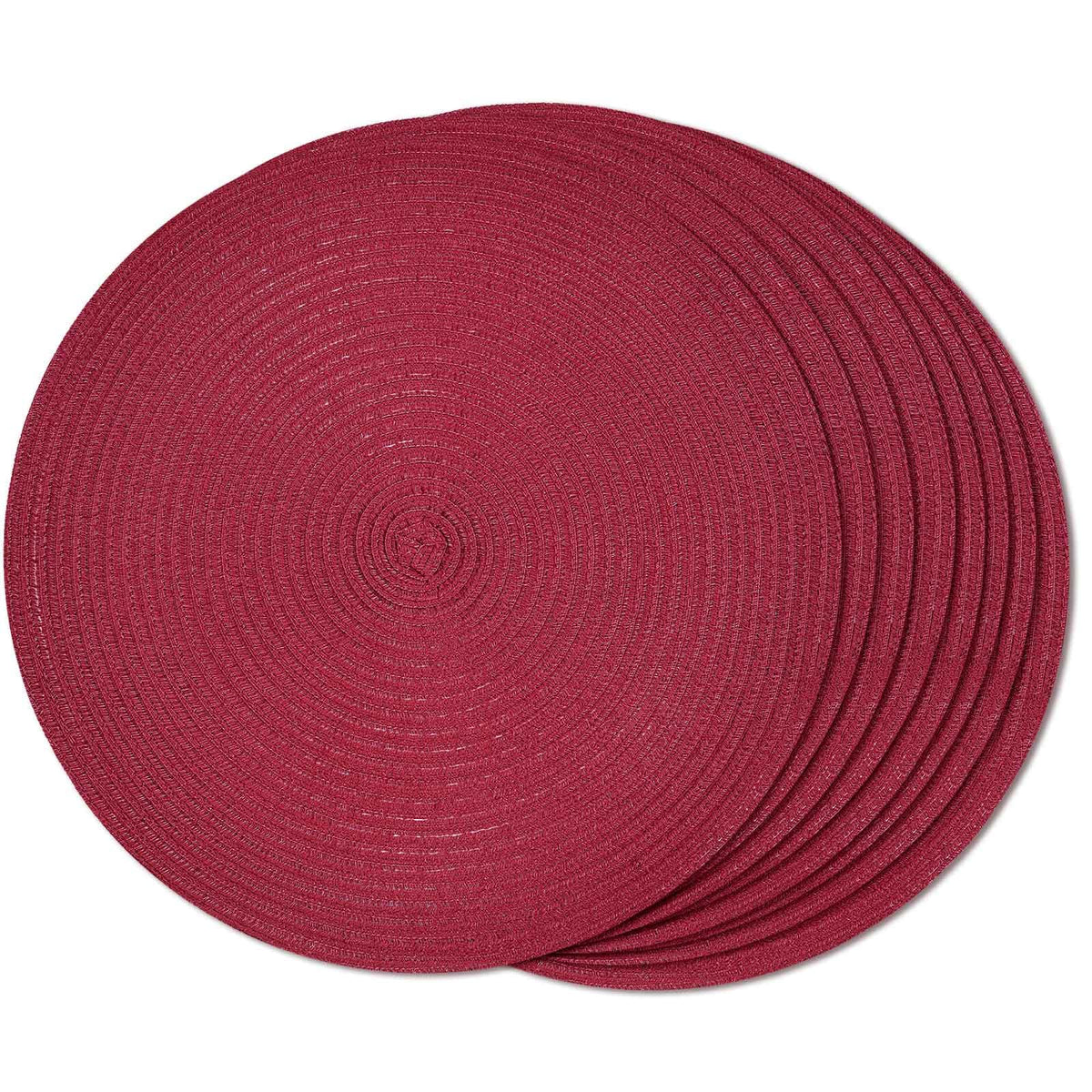 FunWheat Round Braided Placemats Set of 4 Place mats for Dining Tables Woven Heat Resistant Table Mats 15 inch (Wine,4pcs)