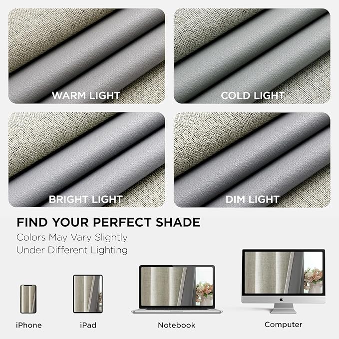 Joydeco Blackout Curtains 96 Inches Long 2 Panels Burg, Room Darkening Curtains for Bedroom, 100% Black Out Textured Thermal Drapes Privacy Protection 2 Panels Set(W52 x L96 Inch, Light Beige)