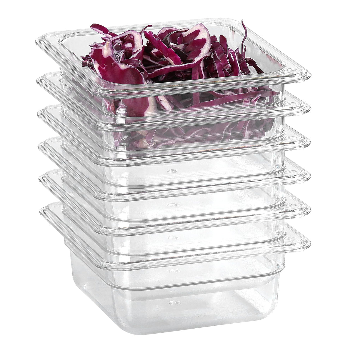 EGGKITPO 1/3 Size Food Containers 6 Pack 6 Inch Deep Pan Clear BPA free Polycarbonate Stackable Commercial Hotel Pan for Food Serving Freezer Safe