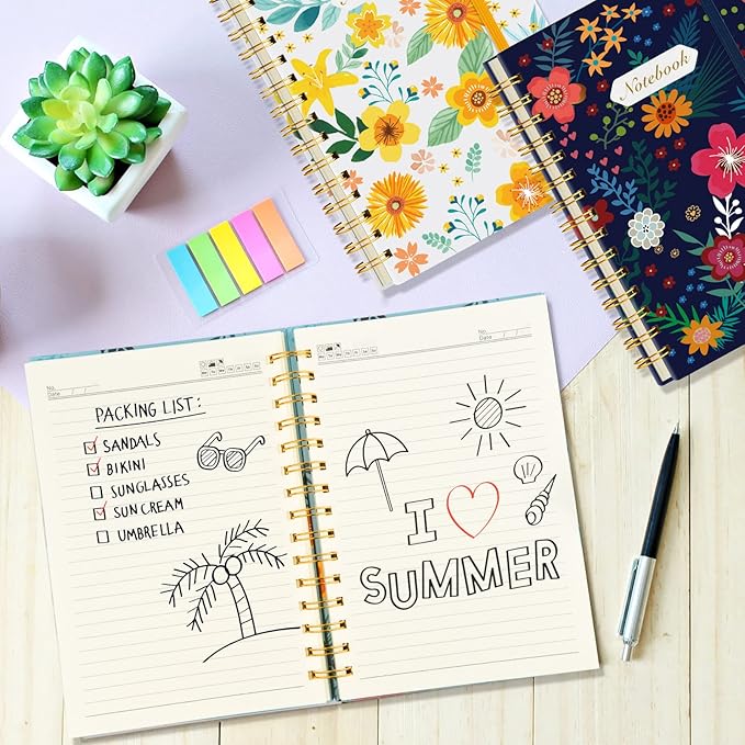 Coopay 4 Pack A5 Spiral Notebook Journal for Women, College Ruled Composition Notebooks Hardcover Spiral Journal, Cute Blooming Floral, Office School Business Supplies, 8.3" x 5.5", 160 Page