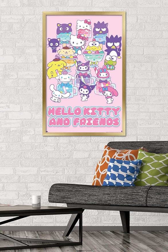 Trends International Hello Kitty and Friends: 24 Summer Fresh - Group Wall Poster, 34L x 22.4W, Gold Framed Version