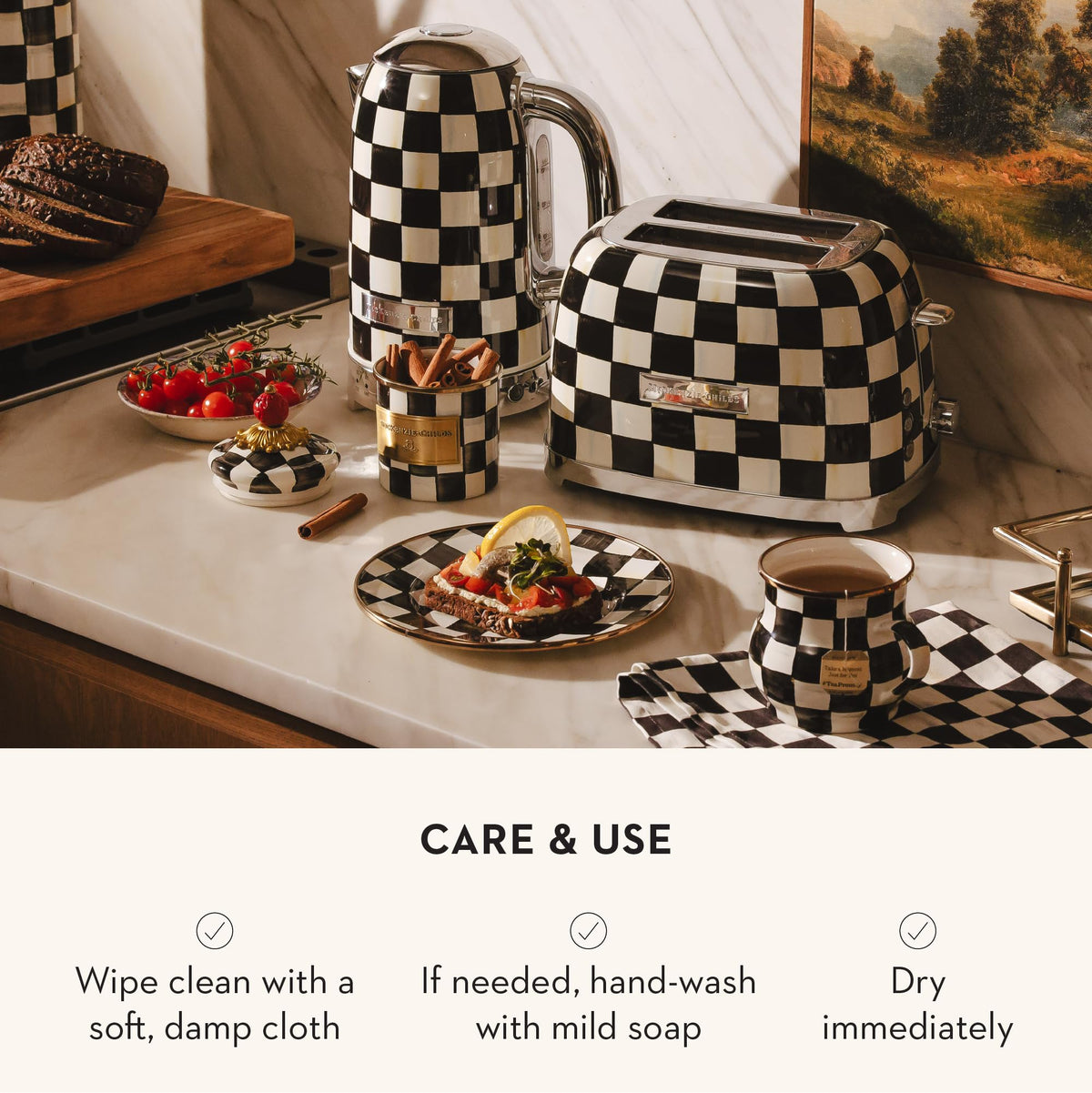 MACKENZIE-CHILDS Enamel Canister, Mini, Black-and-White Courtly Check