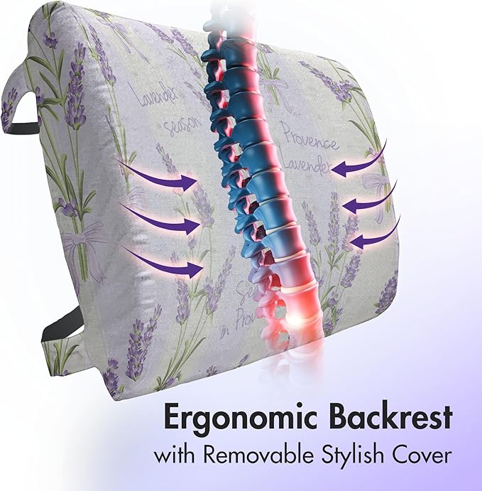 Ambesonne Lavender Lumbar Back Support Pillow, Stripes and Flowers Ribbons Romantic Country Spring Season Inspired Design Art, High Density Foam for Office Chairs Car Seats, 14" x 13", Purple