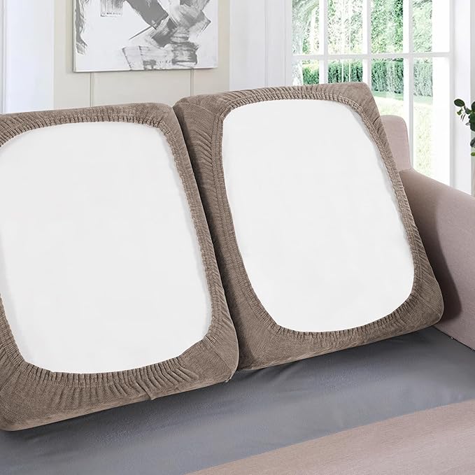 H.VERSAILTEX Stretch Chenille Couch Cover Furniture Protector Seat Cushion Sofa Cover 2 Cushions Non-Slip Couch Covers for Sofa Pets with Elastic Bottom (2 Piece Loveseat Cushion Covers, Taupe)