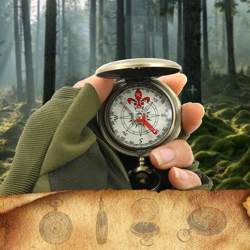 Antique Brass Compass - Waterproof Survival Compass for Hiking & Camping, Vintage Military Gift with Keychain (Kids & Outdoor)