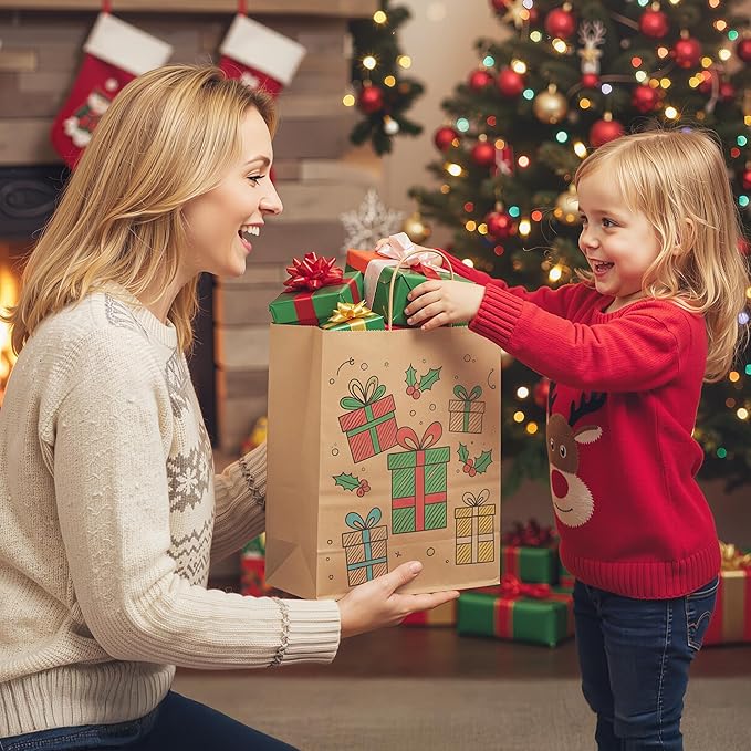 Simple Deluxe 250 Pack Kraft Paper Bags with Handles 10x5x13 - Made in USA -15 Lb Max Load - 100% Recycled Natural Brown Shopping Bags for Retail, Gifts & Merchandise (Premium 90GSM)