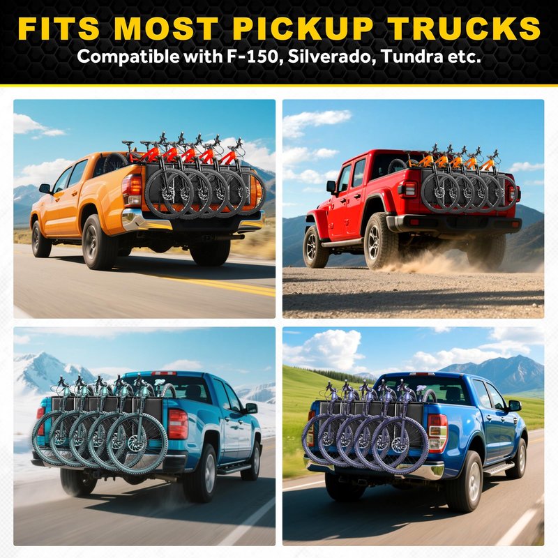 Bumbee Tailgate Bike Pad for 5 Mountain Bikes, with Rear Camera Window, Reflective Strips and 2 Tool Pocket