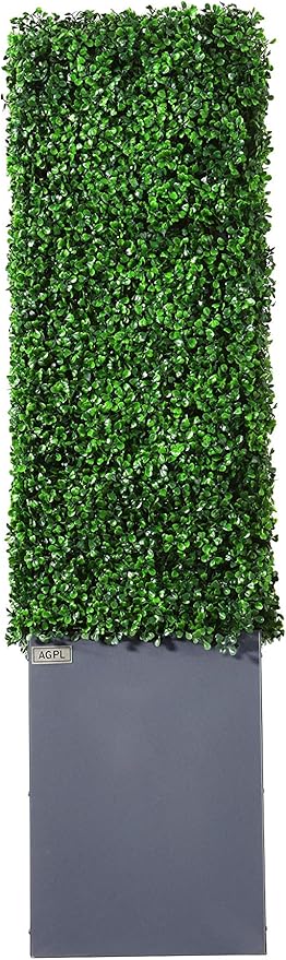 AGPL Upgraded Artificial Boxwood Hedge Wall with Gray Color Planter,Room Divider and Privacy Wall Backdrops Outdoor Privacy Fence for Patio,Balcony,Restaurant,Garden,Party Décor (48" H 48" W 12" D)