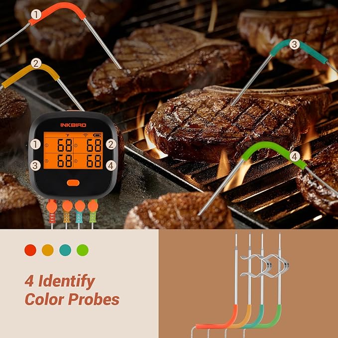 INKBIRD WiFi Meat Thermometer IBBQ-4T, Wireless BBQ Thermometer for Smoker