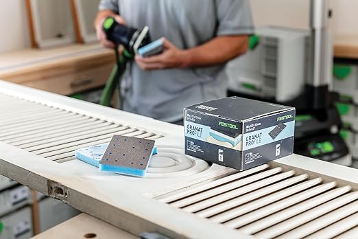 Festool 578803 Granat Profile 80x133 mm Profile Sanding Sheet Set – 10 Pack | Flexible Foam Abrasive for Contours, Moldings & Curved Surfaces | Hook & Loop, Mixed Grits, 1/2" Foam Backing