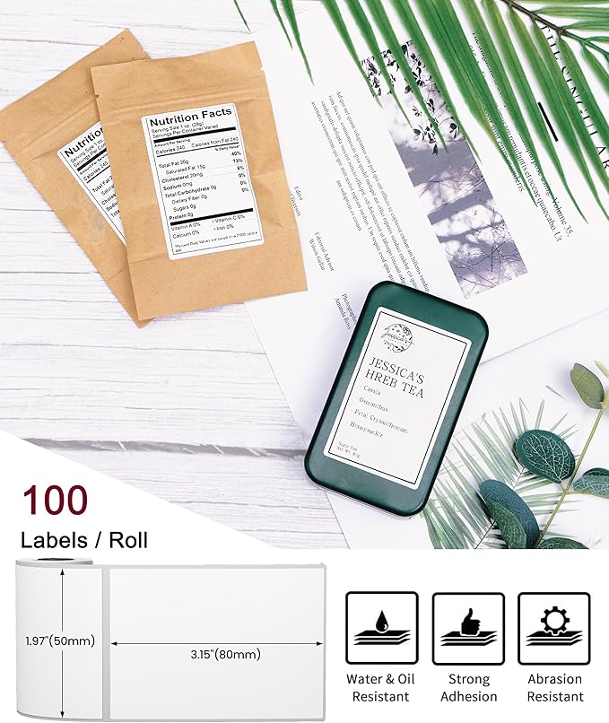 Phomemo [6x100 pcs] Original Labels for M110 M220 M221 M120 M200, 6 Rolls, 1.97''x3.15'' (50x80mm), 100 Label/Roll, Square, White, Also Support Phomemo Shipping Printer for Barcode, Address