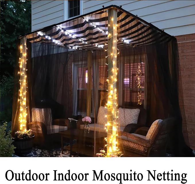 Extra Wide Outdoor Curtains Waterproof Black Voile Mesh Screen Lightweight