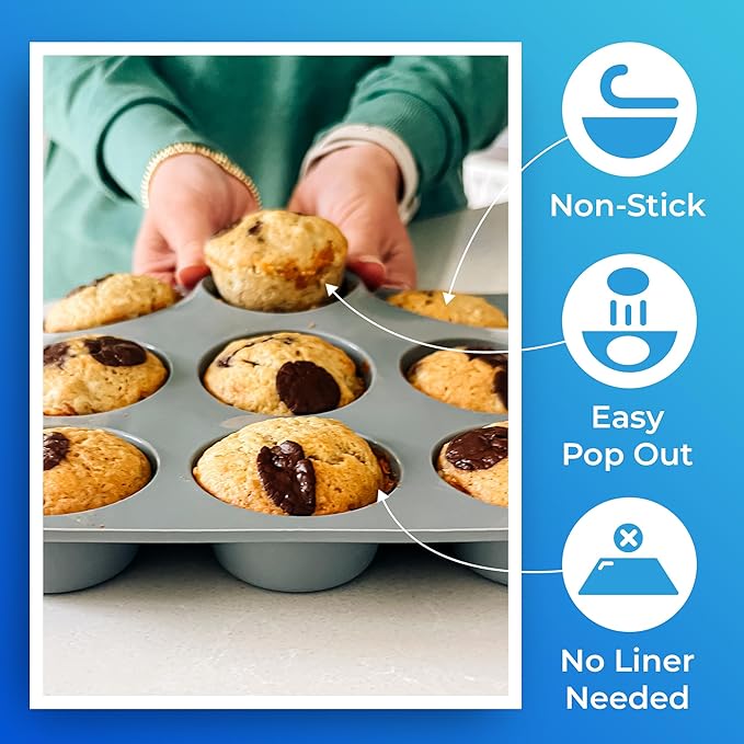 Jenaluca Silicone Cupcake & Muffin Pan Set of 2 | 12-Cup, Non-Stick