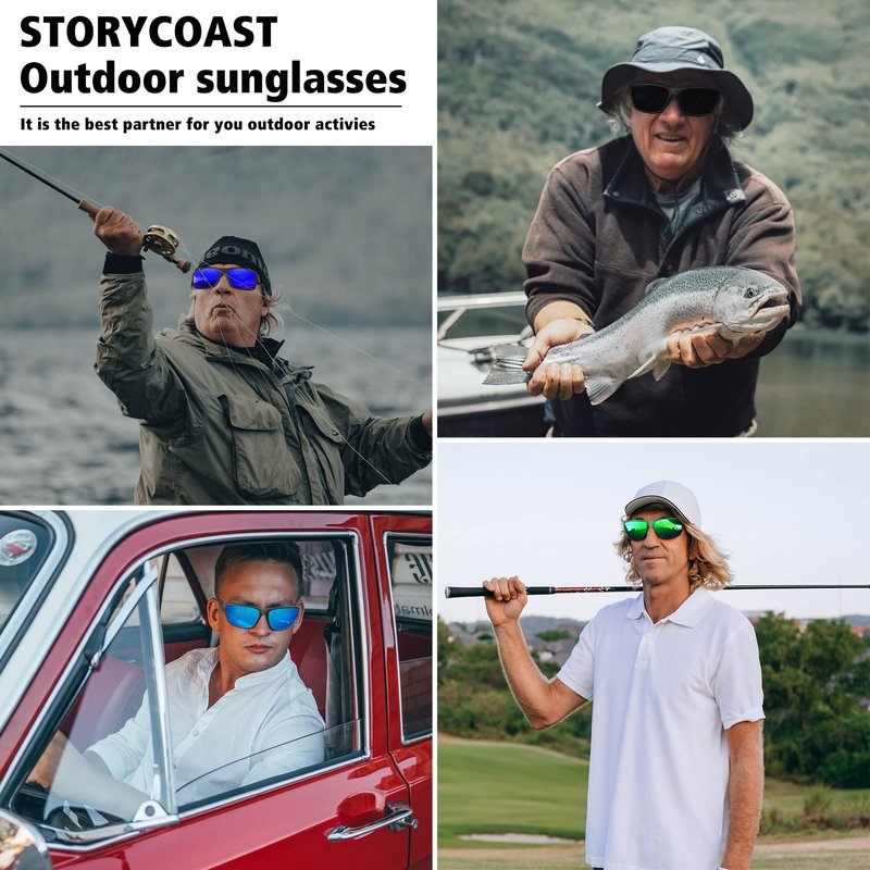 STORYCOAST Polarized Sports Sunglasses for Men Women Unbreakable Frame Cycling Fishing Driving 2Pack Black+Drak Blue