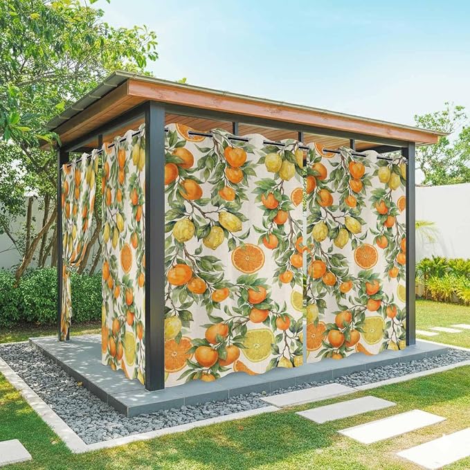 Lemons Yellow Orange Summer Plant Linen Outdoor Curtains