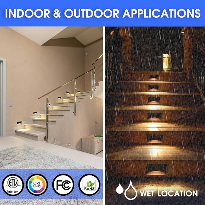 Energetic 5CCT 120V LED Indoor Outdoor Step Lights, 2700K/3000K/3500K/4000K/5000K Stair Lighting, 3W Dimmable LED Lights for Step Stair, CRI90, ETL Listed, IP65 Waterproof, Aluminum, Bronze, Pack of 6