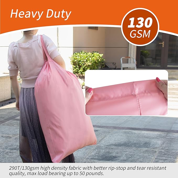 Polecasa Extra Heavy Duty Large Laundry Bag with Sturdy Handles and Drawstring Closure, 28 x 36 inches Durable Storage Bags for Basket, Hamper, College, Dorm, Travel, Pink