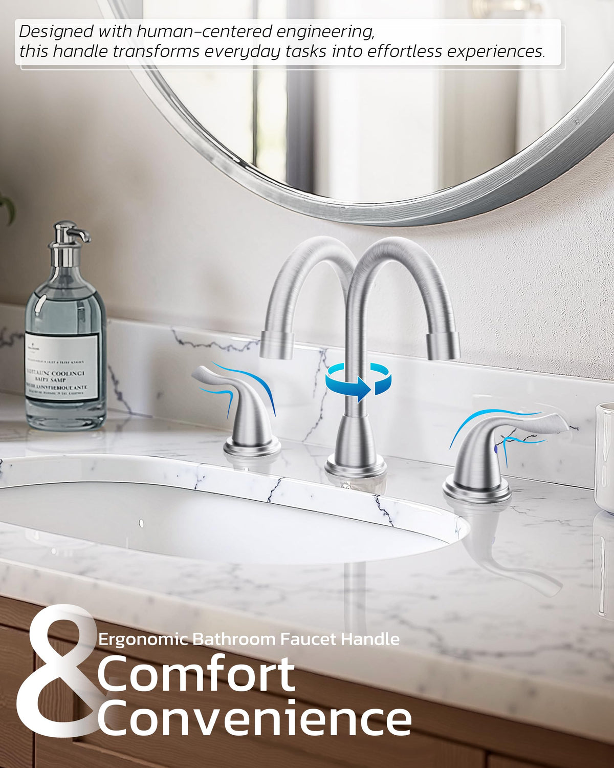 Bathroom Sink Faucet 3 Hole Brushed Nickel, ARCORA 8 Inch Widespread Bathroom Faucet, 2 Handles Bathroom Faucet with Pop Up Drain and cUPC Supply Lines
