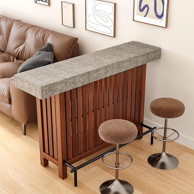 LITTLE TREE 63-Inch Home Bar Table, 2-Tier Storage Shelf Mini Bar Unit, Kitchen Pub Table, Small Indoor Bar Counter, Grey + Rustic Brown