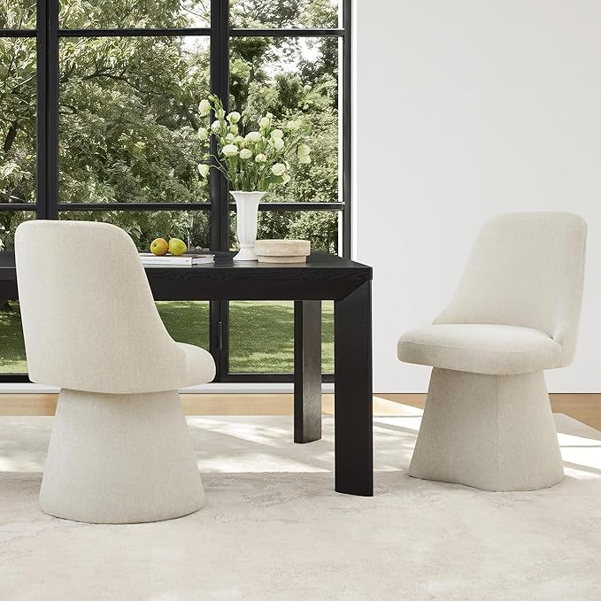 Swivel Dining Chairs Set of 4, Upholstered Mid Century Modern Deskchair with High Back, Linen Fabric Kitchen Chairs for Dining Room, Bedroom, Dressing Room, Linen