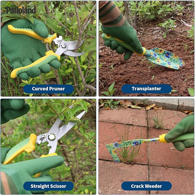 10 Piece Garden Tools Set, Gardening Hand Tools Kit with Heavy Duty Rust-Proof Aluminum Tools, Organizer Tote Bag, Apron, Gloves & Kneeling Pad, Ideal Gardening Gifts for Women, Mom, Grandma & Wife