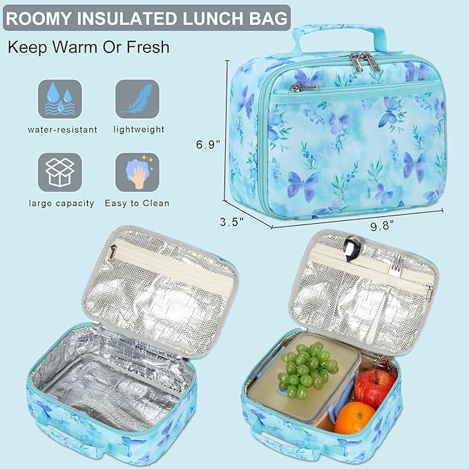 DSIUE Kids Backpack for Girls Elementary BookBags Teens Middle School Backpack with Lunch Box (Butterfly Green)