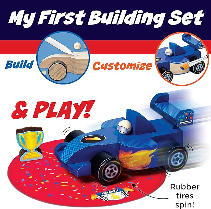 Creativity for Kids Buildeez! Easy Wooden Model Set: Blaze The Race Car - Model Car Kits to Build and Paint, Craft Kits for Kids, STEM Toys and Crafts for Boys (Ages 5+)