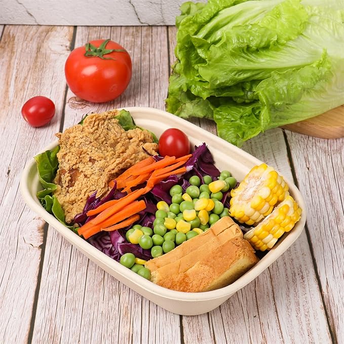 35oz Disposable salad bowls with lids, Sugarcane Fiber Paper Bowls take away food containers meal prep deli container 50 Pack
