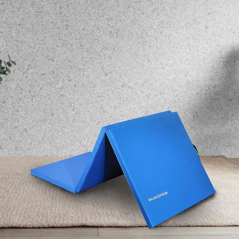 BalanceFrom 2" Thick Three Fold Folding Exercise Mat with Carrying Handles for MMA, Gymnastics and Home Gym Protective Flooring (Blue)
