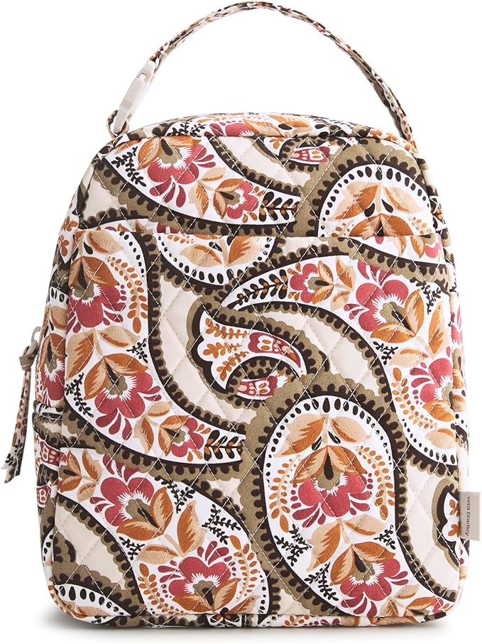 Premium Cotton Large Lunch Bag, Blooming Paisley, One Size