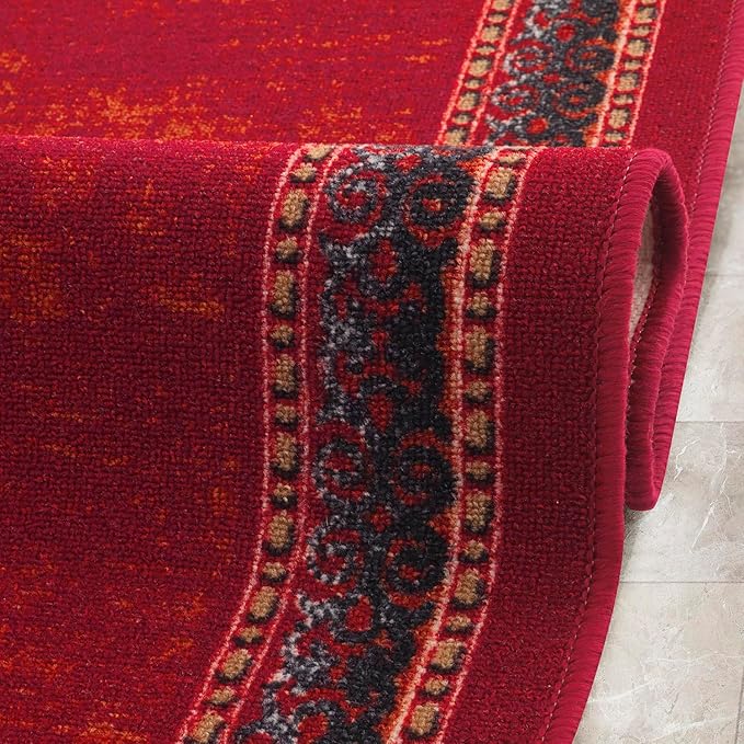 Antep Rugs Alfombras Bordered Modern 2x5 Non-Slip (Non-Skid) Low Pile Rubber Backing Kitchen Area Runner Rug (Maroon Red, 2' x 5')
