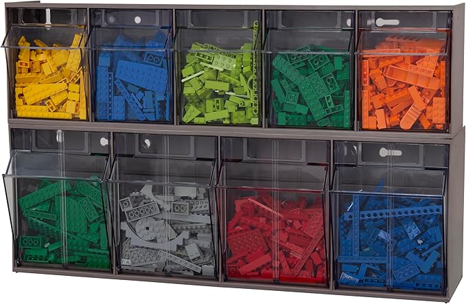 Akro-Mils TiltView Plastic Storage Cabinet with 4 Tilt Out Bins, Horizontal Plastic Parts Organizer, Teacher Toolbox, and Office Supply Organizer, 23-5/8" W x 8-3/16" H x 6-3/4" D, Mocha Raspberry