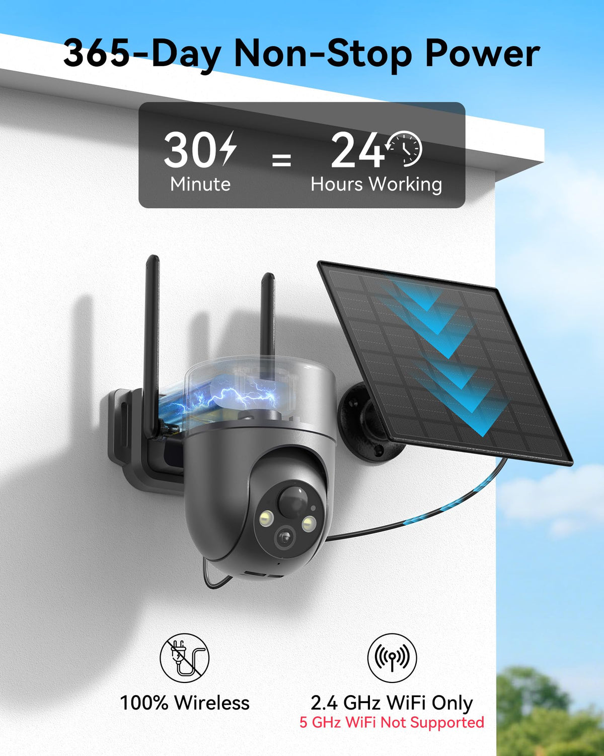 LIWAN Solar Security Cameras Wireless Outdoor, 360° View PTZ Camera for Home Security, 2K HD Color Night Vision, AI Human Detection, IP66 Weatherproof, 2.4GHz WiFi Only