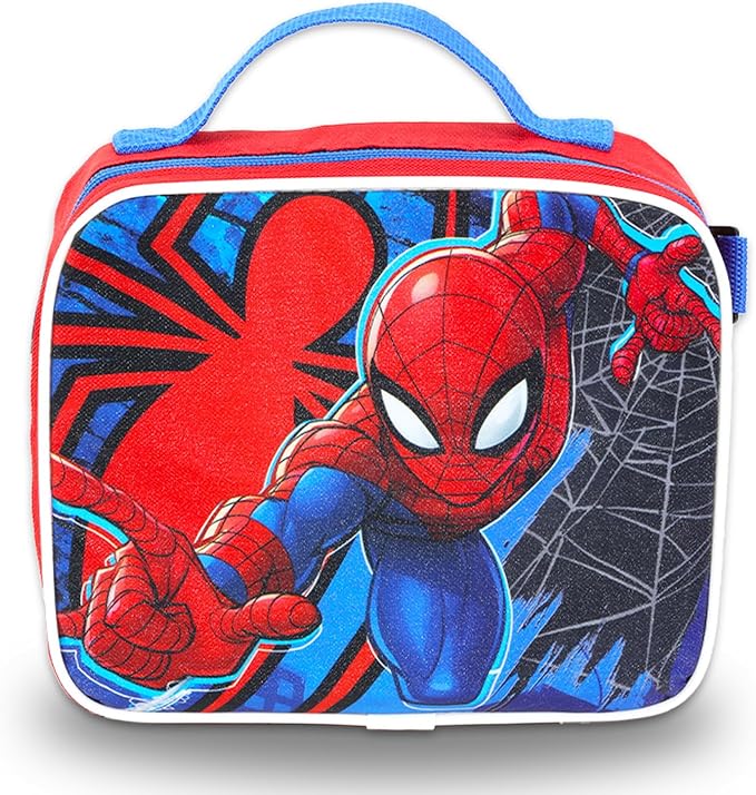 Marvel Spiderman Backpack with Lunch Box Set - 5 Pc Bundle of 15" School Bag for Kids, Lunch Bag, Stickers, More Spiderman School Supplies