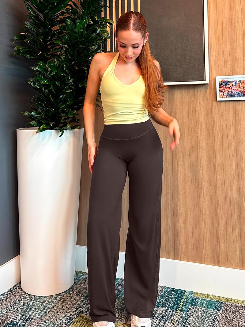 YEOREO Workout Leggings Womens No Front Seam Straight Leggings 31.5" High Waist Buttery Eddiy Gym Yoga Pants Dark Brown XL