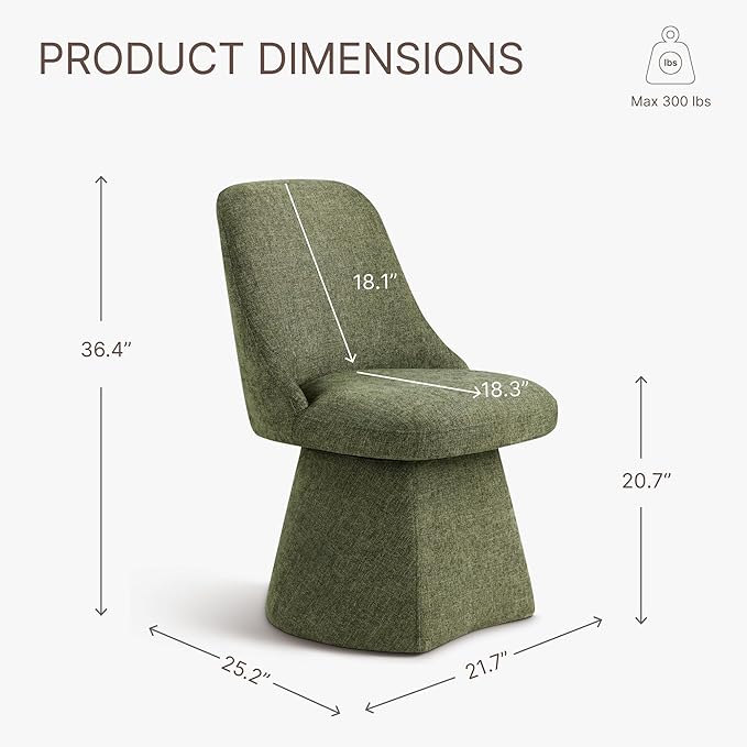 Swivel Dining Chairs Set of 1, Upholstered Mid Century Modern Deskchair with High Back, Linen Fabric Kitchen Chairs for Dining Room, Bedroom, Dressing Room, Moss Green