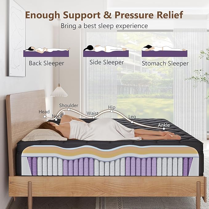 Queen Mattress, 12 Inch Queen Medium Firm Hybrid Mattress in a Box, Individual Pocket Spring for Pressure Relief & Motion Isolation, Reinforced Edge Support, CertiPUR-US Certified