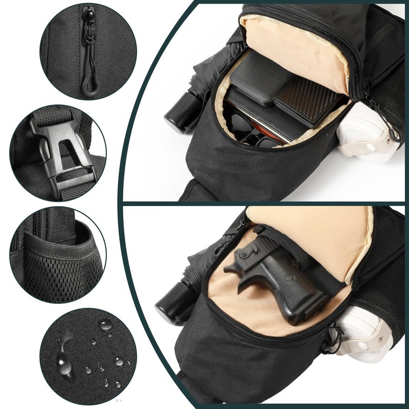LarKoo CCW Sling Chest Bag - Tactical Crossbody Backpack for Concealed Carry with Hidden Holster Compartment | Mid-Zip Gun Pocket, Water-Resistant